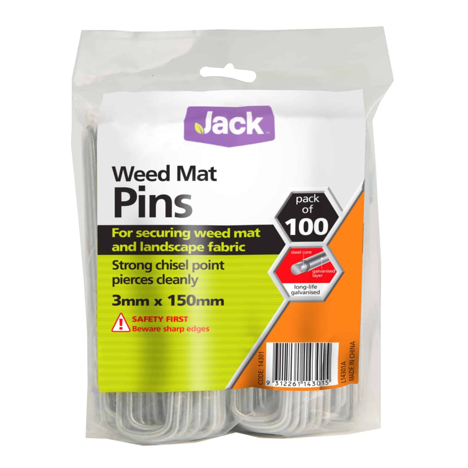 Jack Galvanised Steel Weedmat Pins 3 x 150mm - 100 Pack