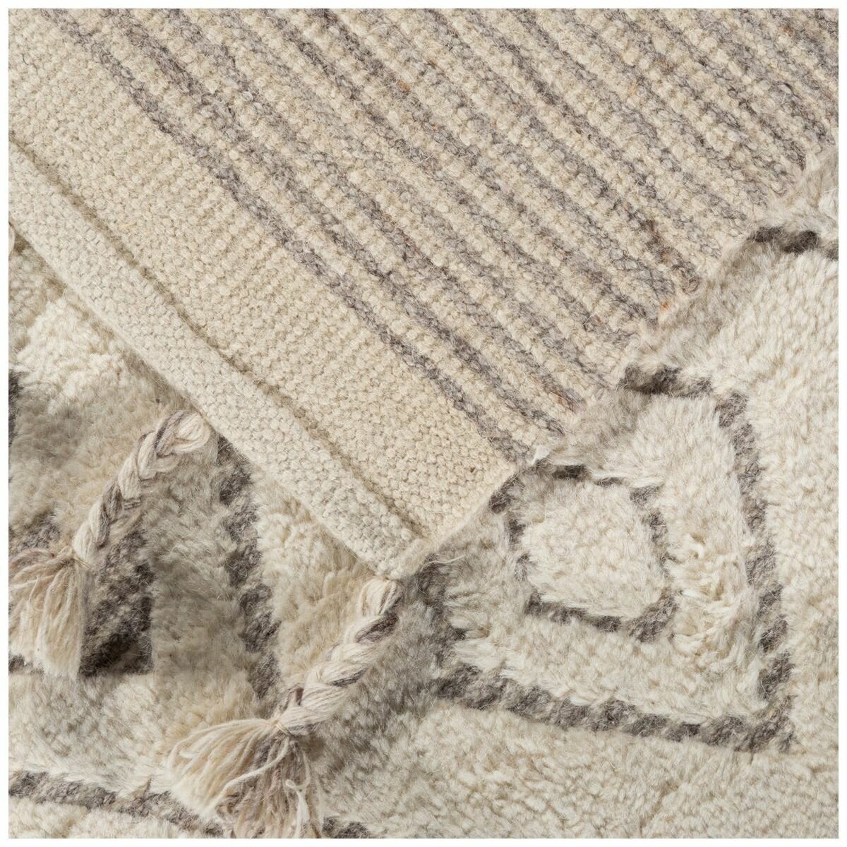 Cadrys Sahara Diamond Ivory Taupe Handspun Wool Rug 200x300cm - Hand Knotted - SAHDIT2