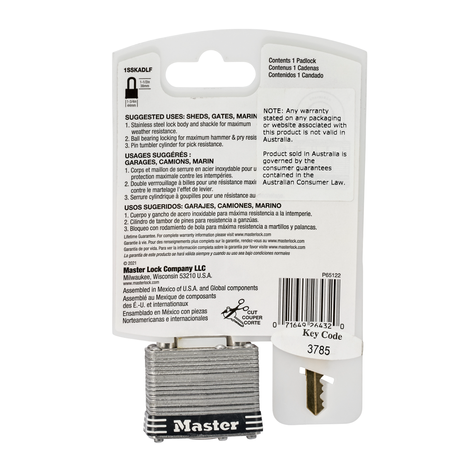 Master Lock 44mm Laminated Stainless Steel Padlock with Pin Cylinder