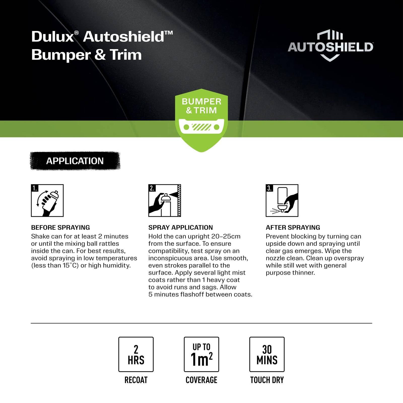 Dulux Autoshield 340g Satin Black Bumper Spray Paint, Durable Automotive Bumper Finish