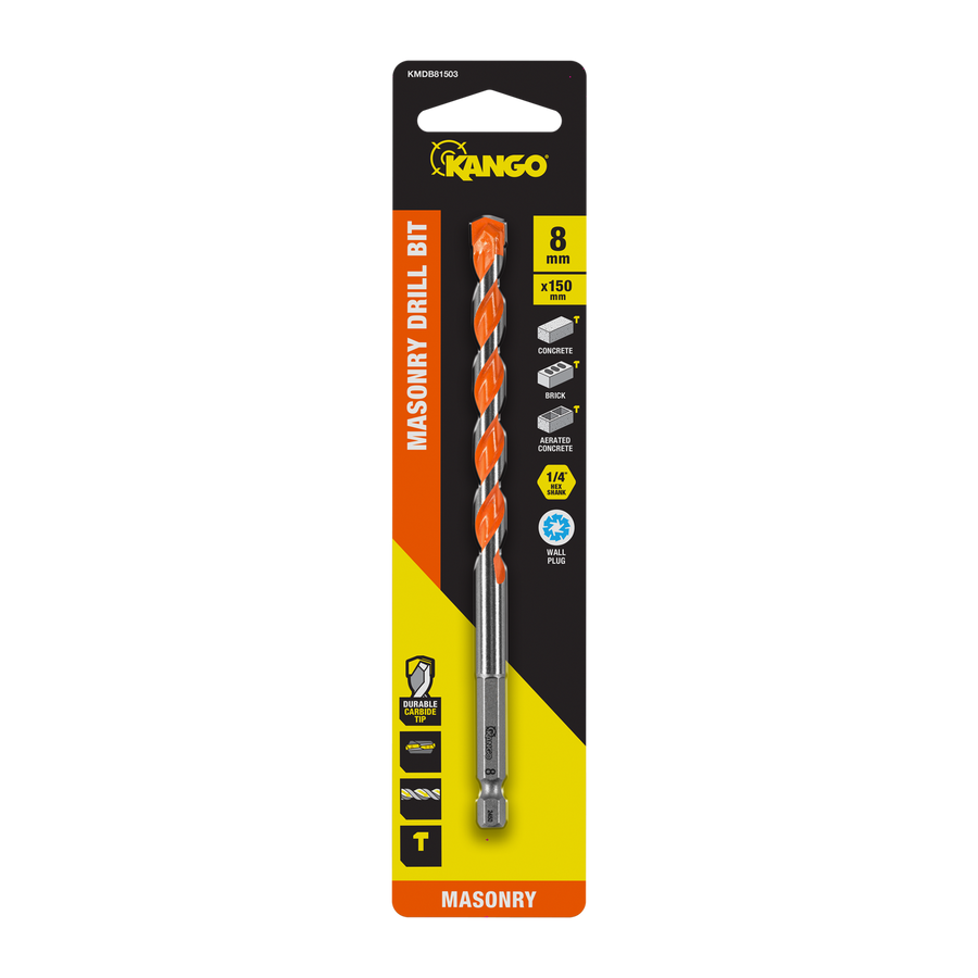 Kango 8 x 150mm 1/4" Hex Shank Masonry Drill Bit - Carbide Tip