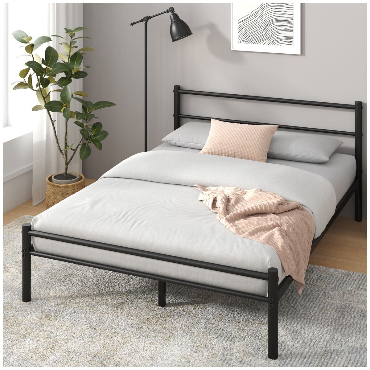 Zinus Queen Metal Bed Frame - Black Steel, 28cm Under-Bed Clearance - AU-QLPBHFB-12Q