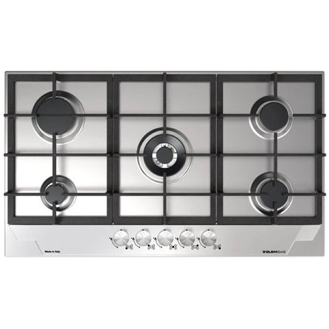 Glem Gas 90cm Natural Gas Cooktop - Stainless Steel, Five Burners, Front Controls, Wok Burner - GTD95AU