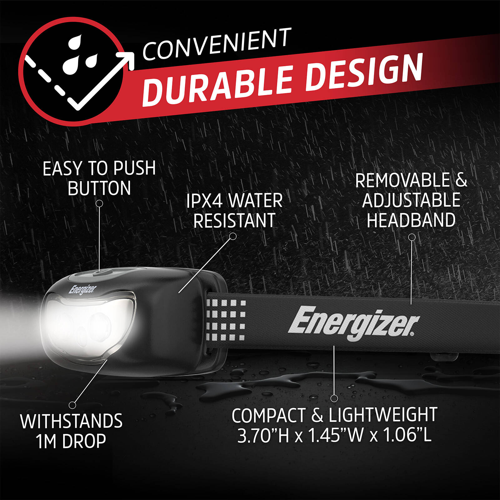 Energizer Universal 115 Lumen LED Headlamp, Red Night Vision, Adjustable Strap, Silver (HDCU22)