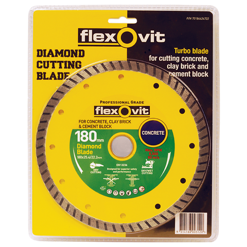 Flexovit Turbo Diamond Blade 180mm 2.6mm Fast Cutting Wet Dry Use - SuperSaverAU - view 1