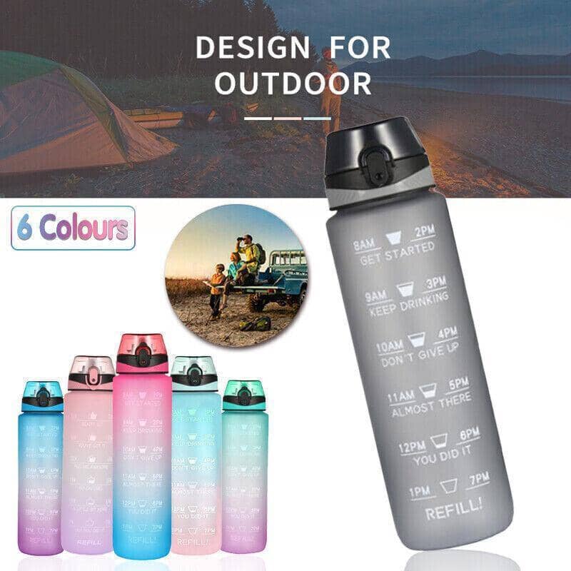1 Litre Motivational Water Bottle with Time Markings - Pink and Blue - view 2