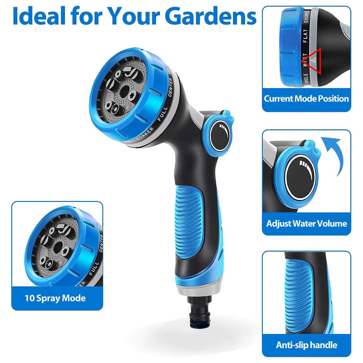 10-Function Garden Hose Nozzle for Watering and Car Washing - Blue - view 5