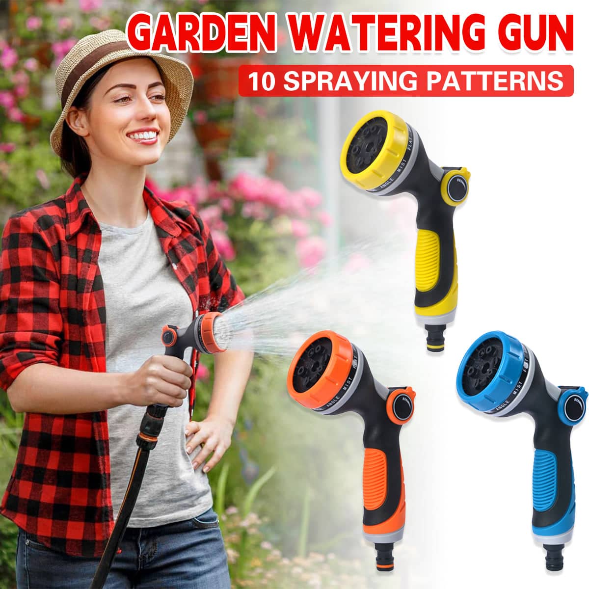 10-Function Garden Hose Nozzle for Watering and Car Washing - Yellow - view 2