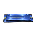 10 Hole Harmonica in Key of C, Stainless Steel and Brass - Blue