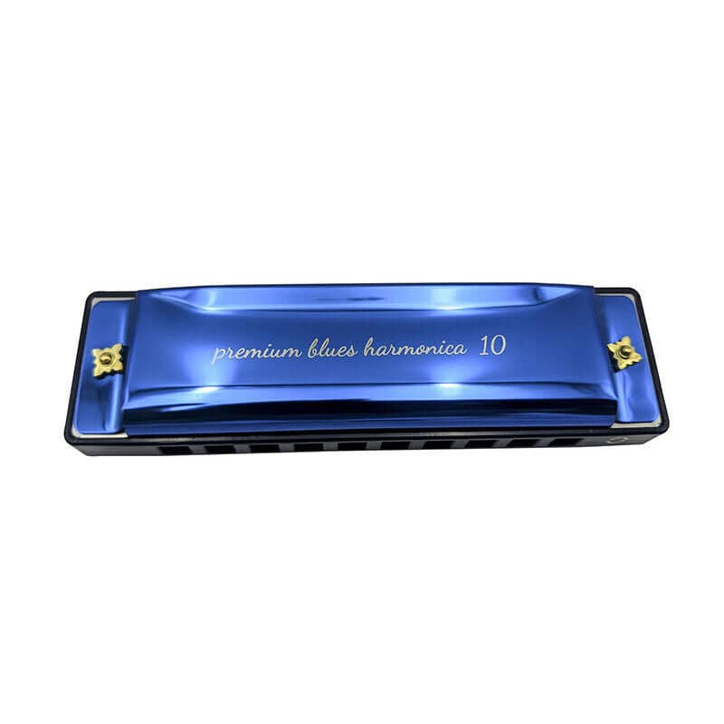 10 Hole Harmonica in Key of C, Stainless Steel and Brass - Blue