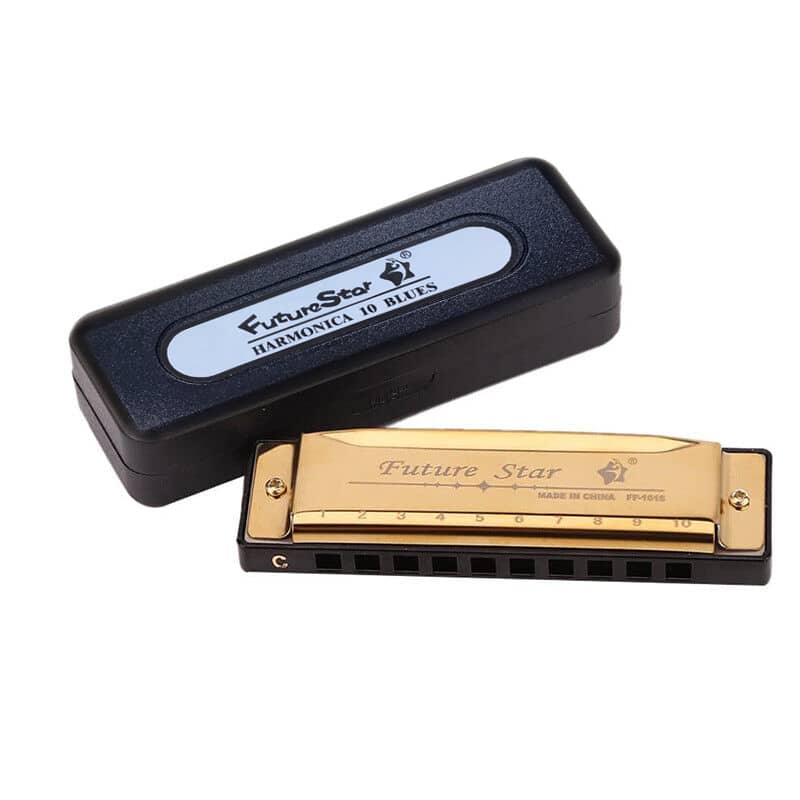 10 Hole Harmonica in Key of C, Stainless Steel and Brass - Blue - view 3
