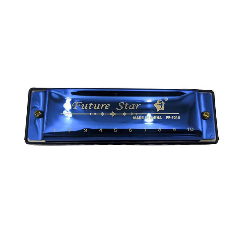 10 Hole Harmonica in Key of C, Stainless Steel and Brass - Blue - view 4
