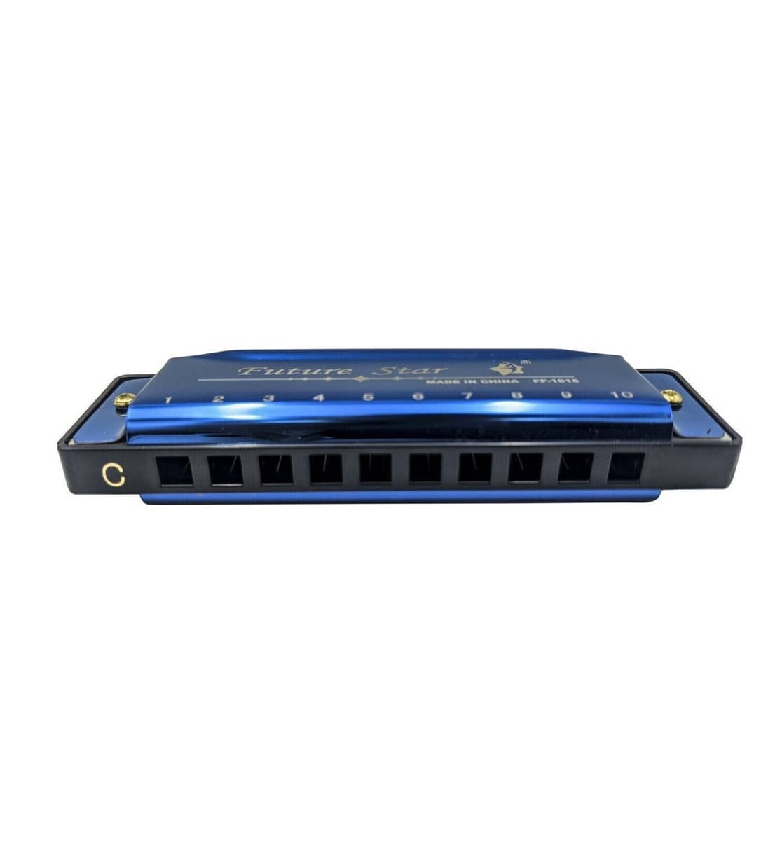 10 Hole Harmonica in Key of C, Stainless Steel and Brass - Blue - view 5