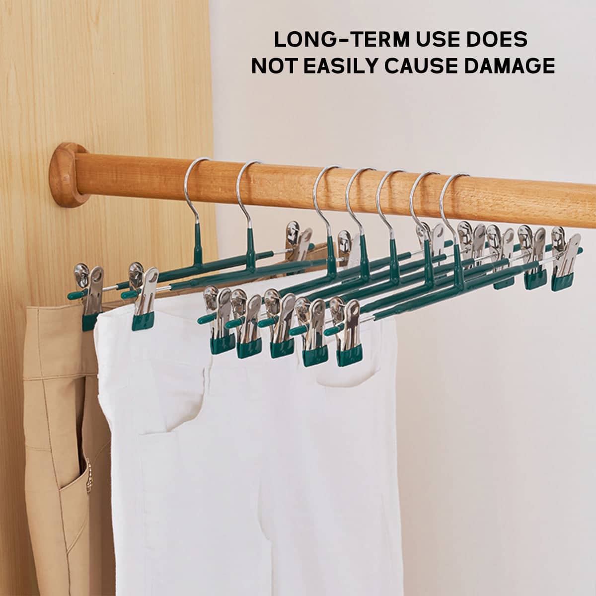 10 Pack Wardrobe Pants Rack Hanging Trouser Organiser - Cream - view 5