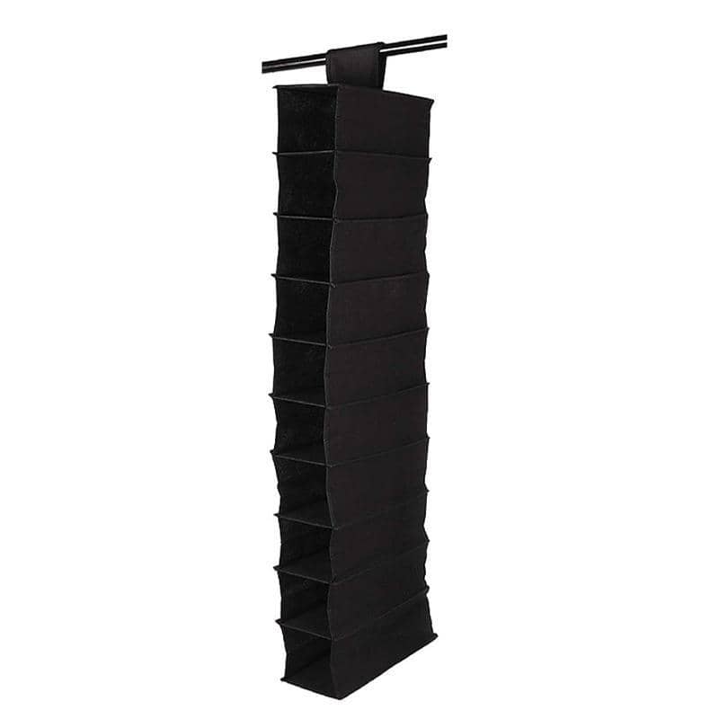 10 Tier Hanging Wardrobe Organiser for Clothes and Shoes - Black