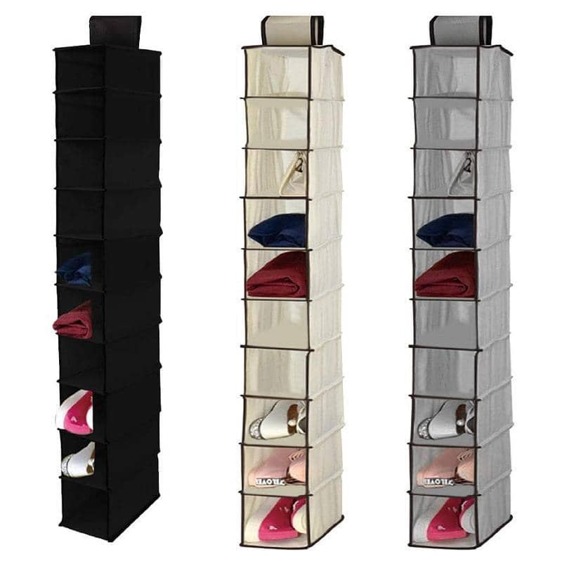 10 Tier Hanging Wardrobe Organiser for Clothes and Shoes - Black - view 5