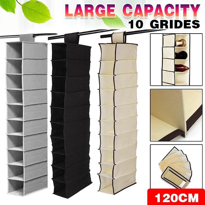 10 Tier Hanging Wardrobe Organiser for Clothes and Shoes - Grey - view 2