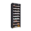 10 Tier Shoe Rack with Dust Cover, Stainless Steel Frame - Black