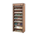 10 Tier Shoe Rack with Dust Cover, Stainless Steel Frame - Coffee