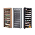 10 Tier Shoe Rack with Dust Cover, Stainless Steel Frame - Coffee - view 3