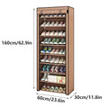 10 Tier Shoe Rack with Dust Cover, Stainless Steel Frame - Coffee - view 4