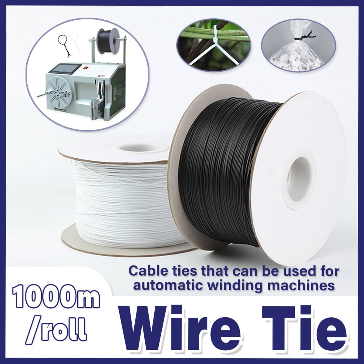 1000 m Coiled PVC Tie Wire, Elliptical Binding Wire Garden Plant Cable Roll - White - view 2