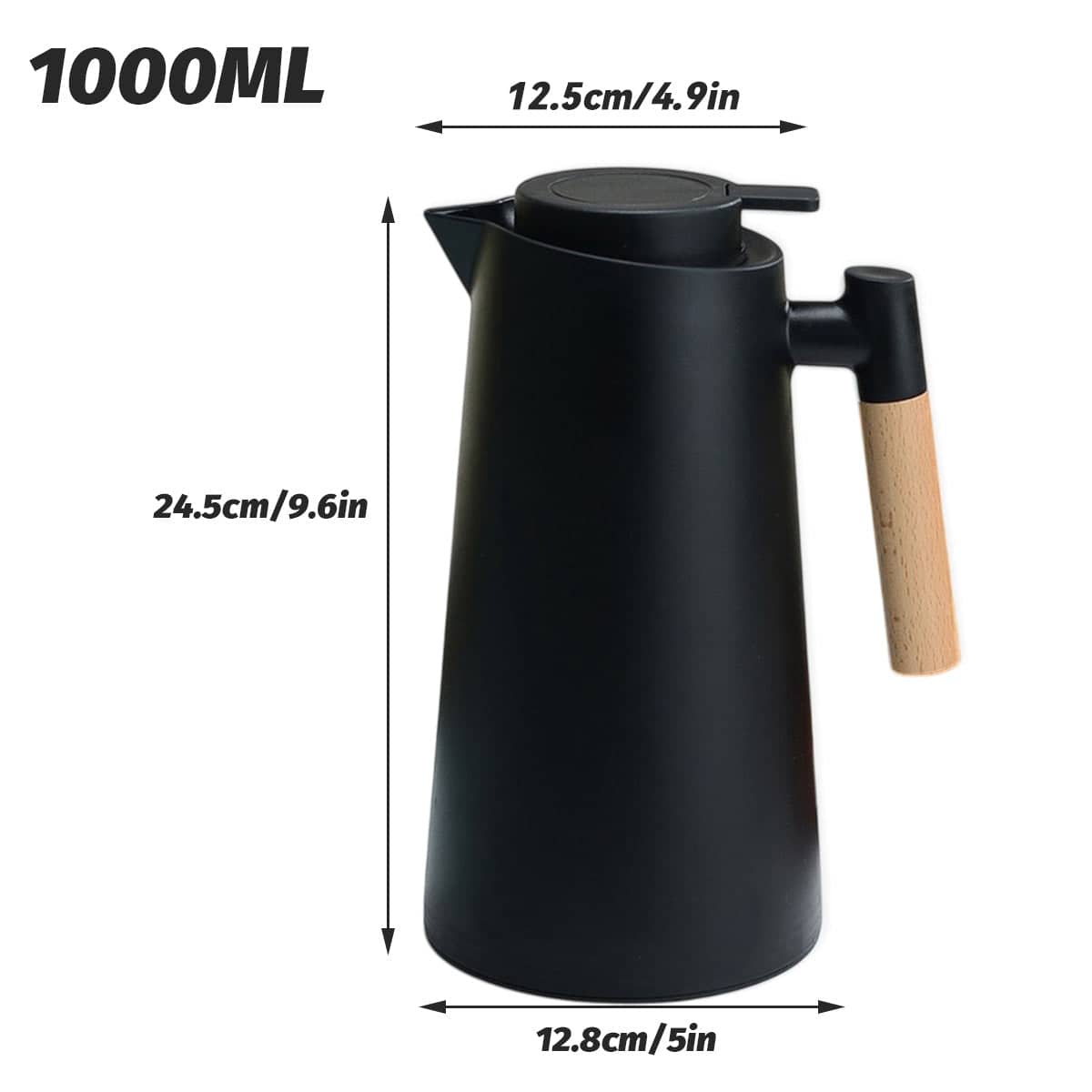 1000 ml Black Vacuum Insulated Coffee Pot Carafe with Wooden Handle - view 3