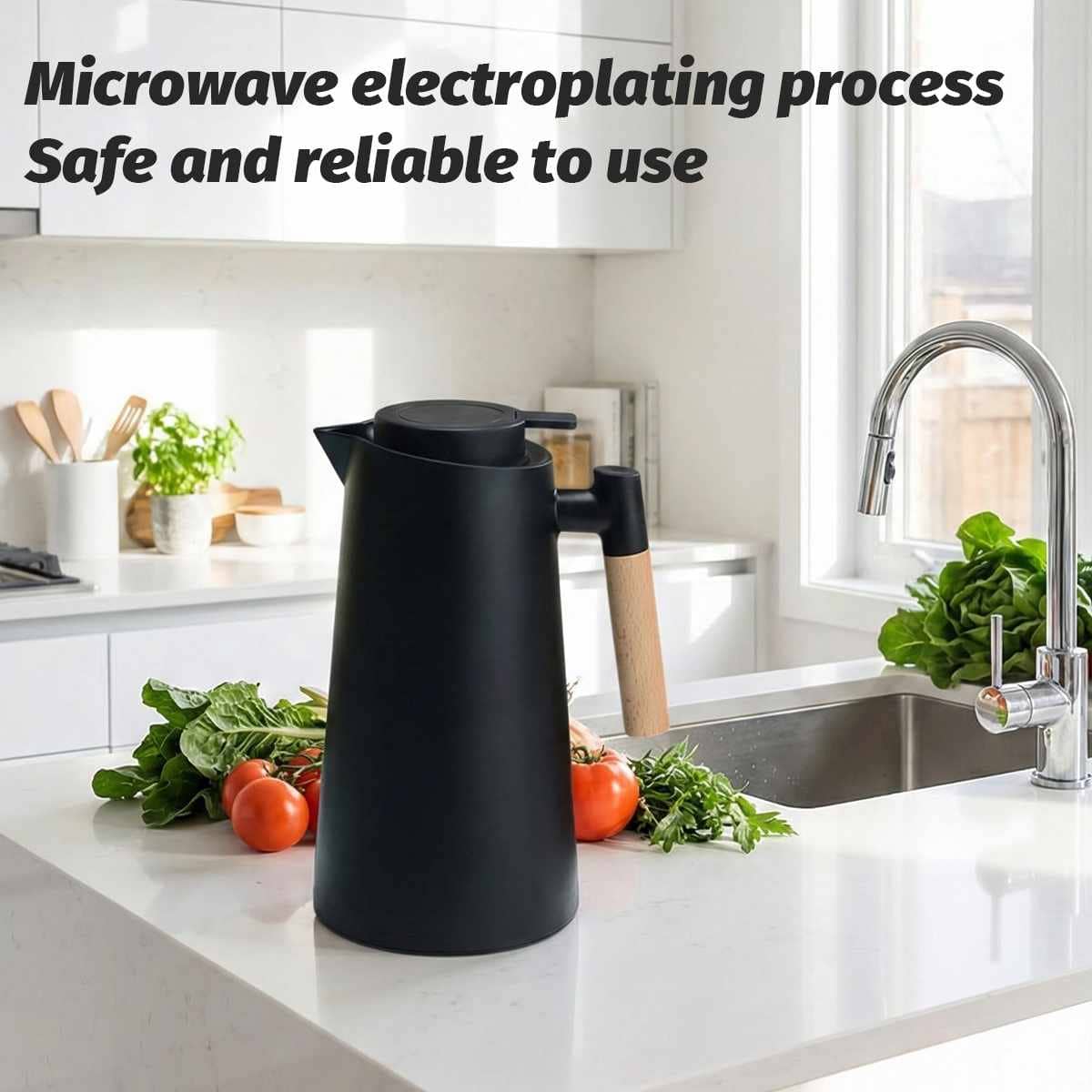 1000 ml Black Vacuum Insulated Coffee Pot Carafe with Wooden Handle - view 5