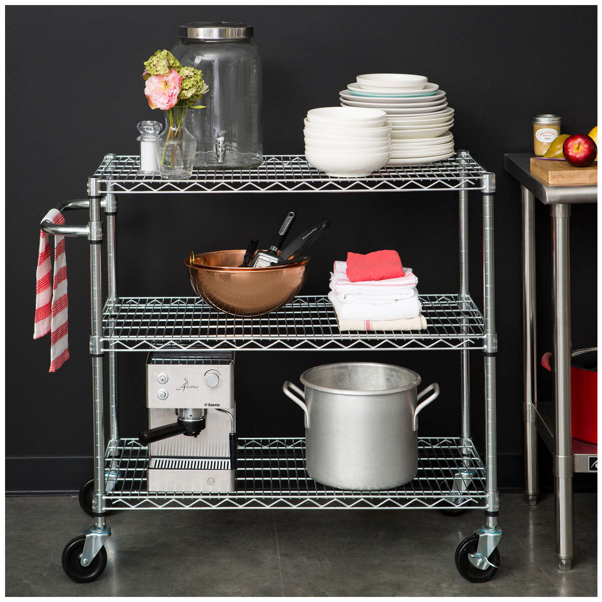 Trinity 3-Tier Utility Cart – Heavy-Duty Rolling Storage Trolley with Wheels & Handle - SuperSaverAU - view 6
