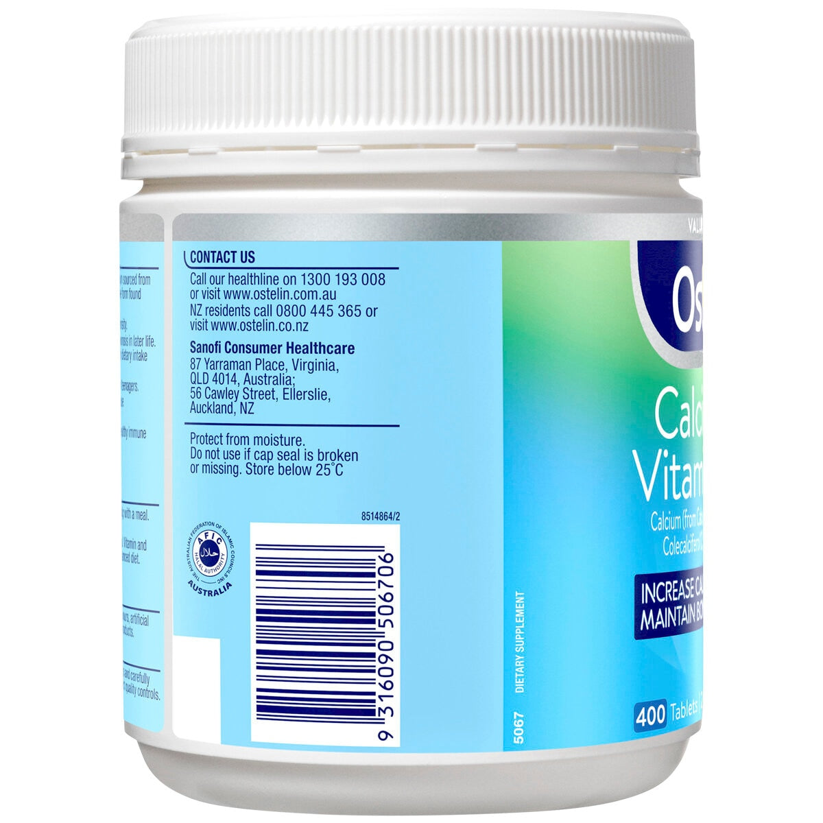 Ostelin Calcium And Vitamin D3 400 Tablets - Bone Strength, Healthy Development, Calcium Absorption