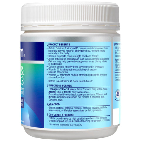Ostelin Calcium And Vitamin D3 400 Tablets - Bone Strength, Healthy Development, Calcium Absorption - SuperSaverAU - view 2