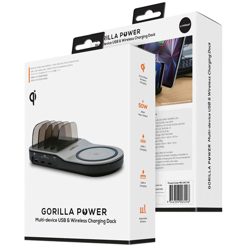 mbeat Gorilla Power 50W Qi Certified Multi-Device USB & Wireless Charging Dock MB-UWC-5K - SuperSaverAU - view 2