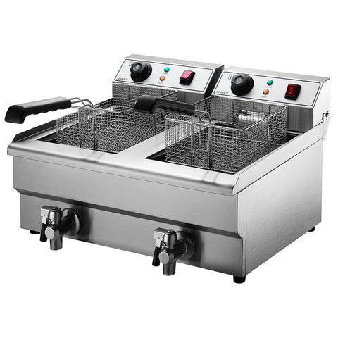 Devanti Electric Commercial Chip Cooker Deep Fryer Twin Frying Basket Countertop 20L CDF-DR20-DOUBLE-SI - SuperSaverAU - view 1
