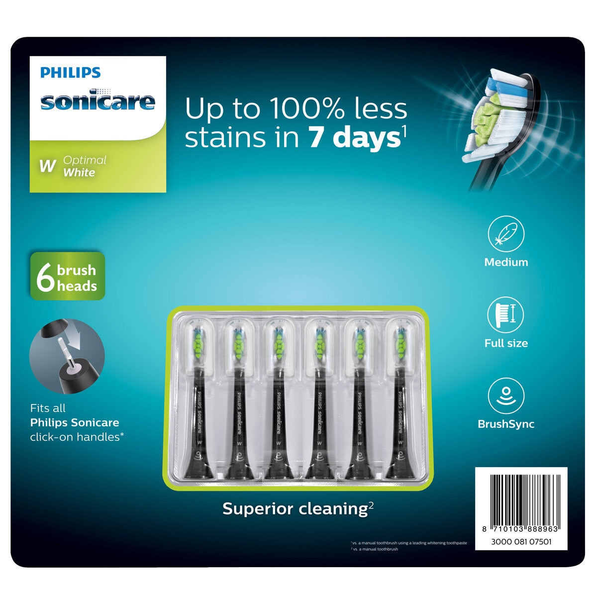 Philips Sonicare W2 Optimal White Standard Toothbrush Heads Black 6 Pack