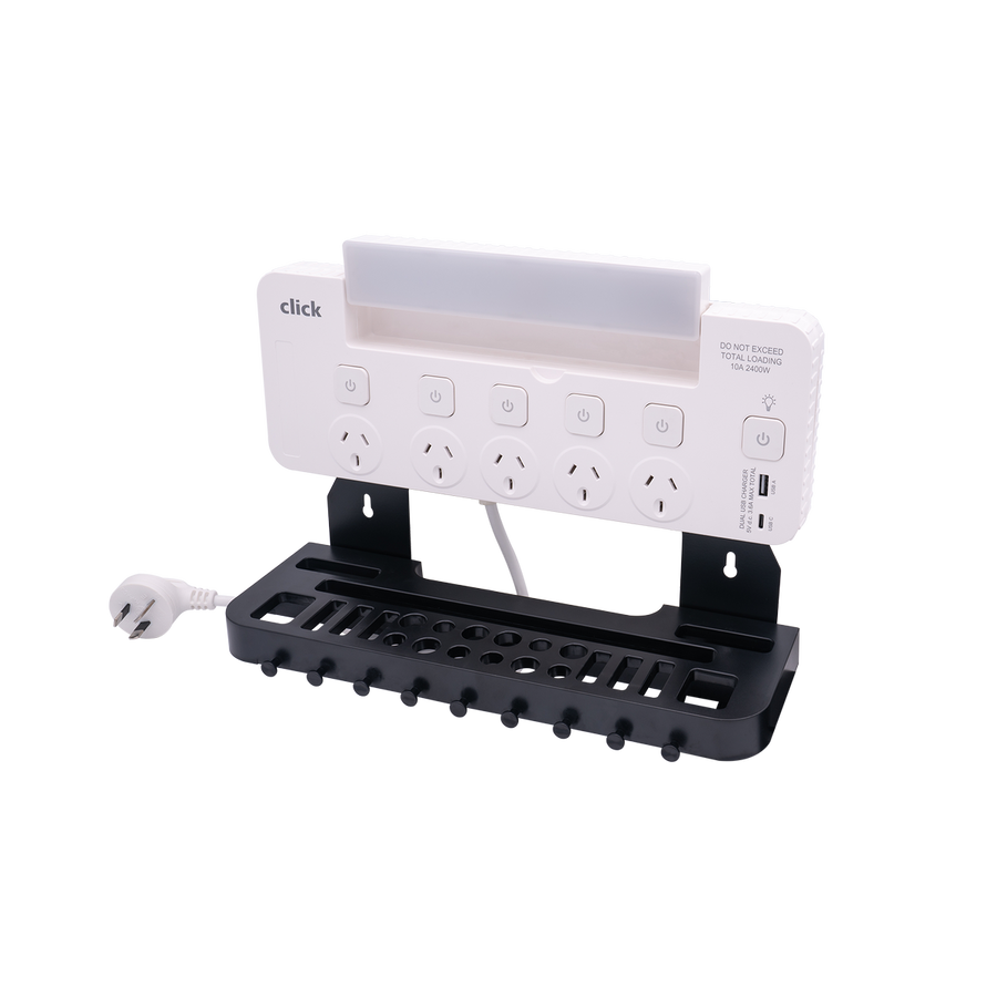 Click 5 Outlet Power Board Tool Rack with LED Light - 1.8m Cable - Adjustable - SuperSaverAU - view 1