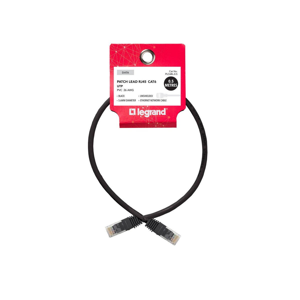 Legrand Cat6 RJ45 UTP Patch Lead - 0.5m - Black - High-Speed Connectivity - SuperSaverAU - view 1