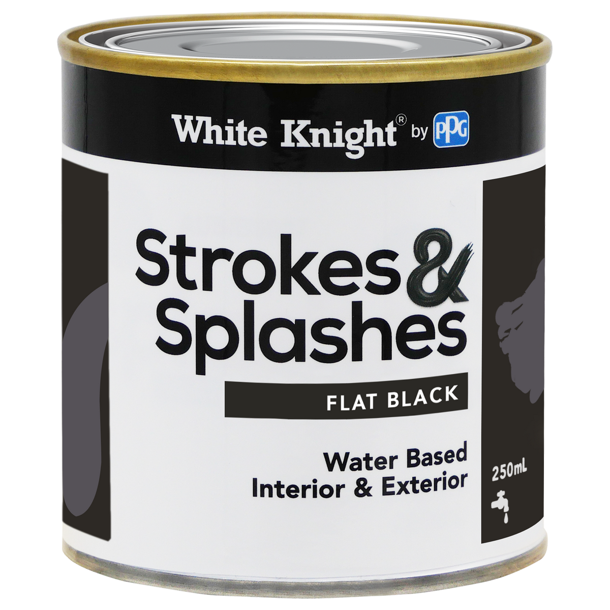 White Knight Black Flat Strokes and Splashes Paint 250ml Water Based - SuperSaverAU - view 1