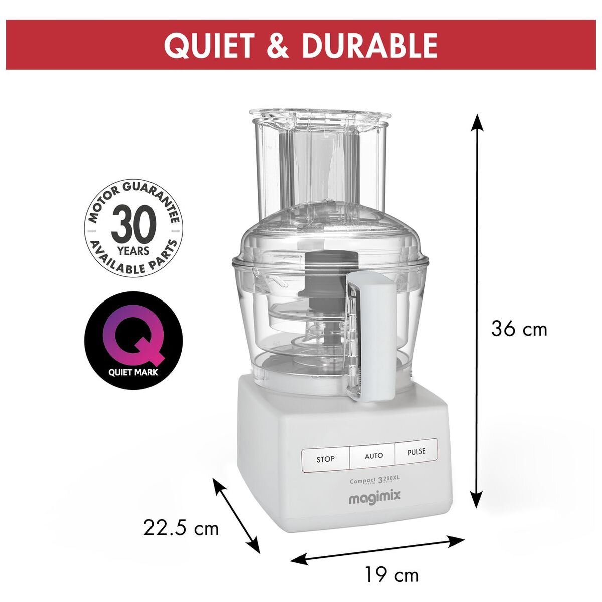 Magimix 3200XL Food Processor - 650W Motor, Three Bowls, Sabatier Stainless Steel Blades, White - 18370AU