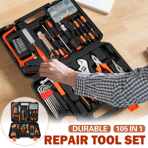 105-Piece Home Hardware Tool Set with Storage Case, Black