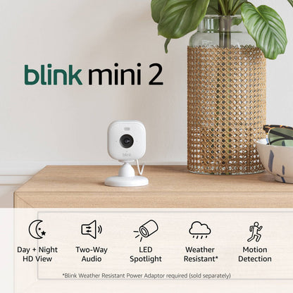 Blink Mini 2 Smart Security Camera - 2 Pack - 1080p HD - White - Indoor/Outdoor