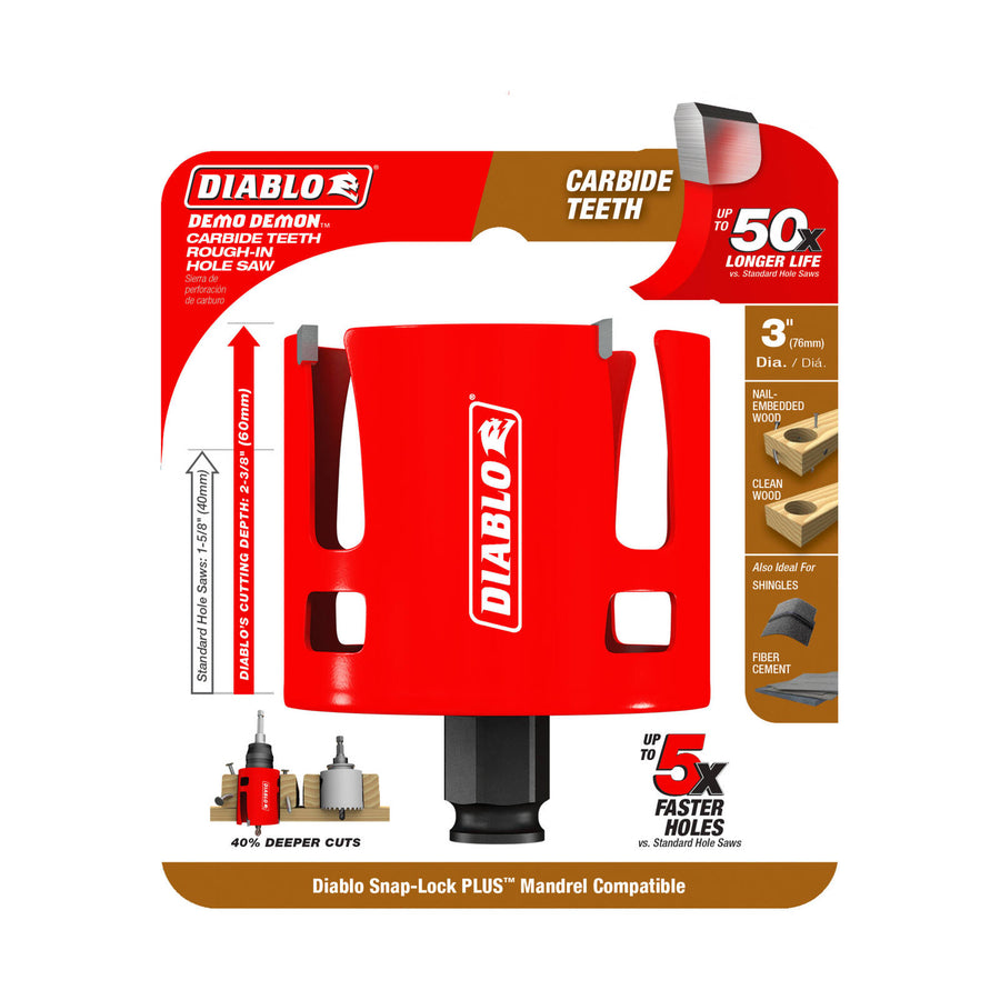Diablo 3 inch Demo Demon Carbide Rough-In Hole Saw, 60mm Depth