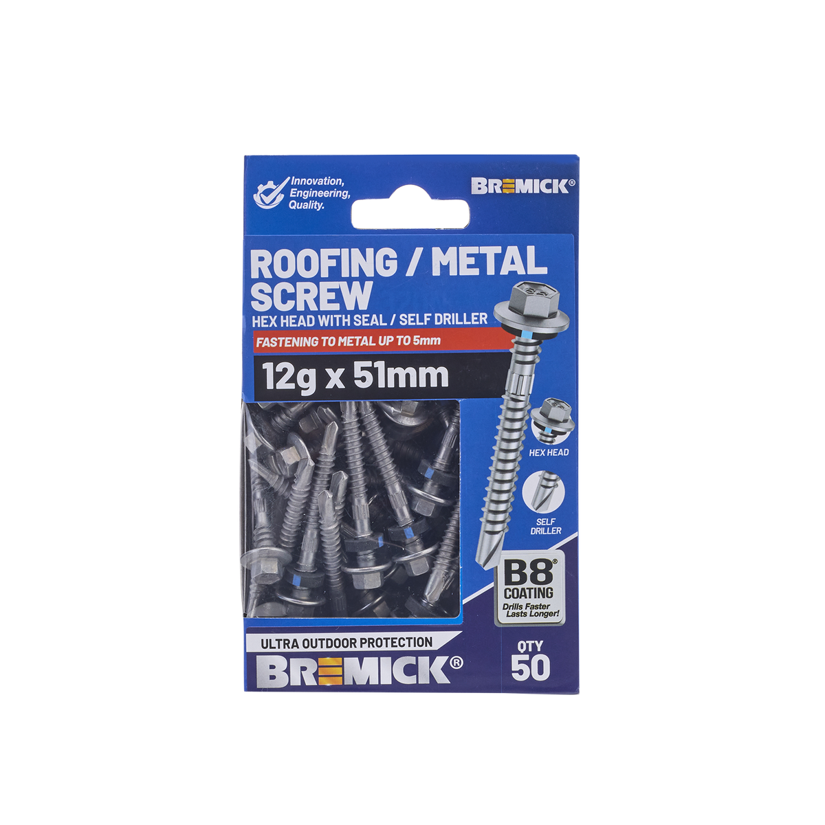 Bremick Hex Roofing Screw 12g x 51mm - Pack of 50 - Watertight Seal - Corrosion Resistant - SuperSaverAU - view 2