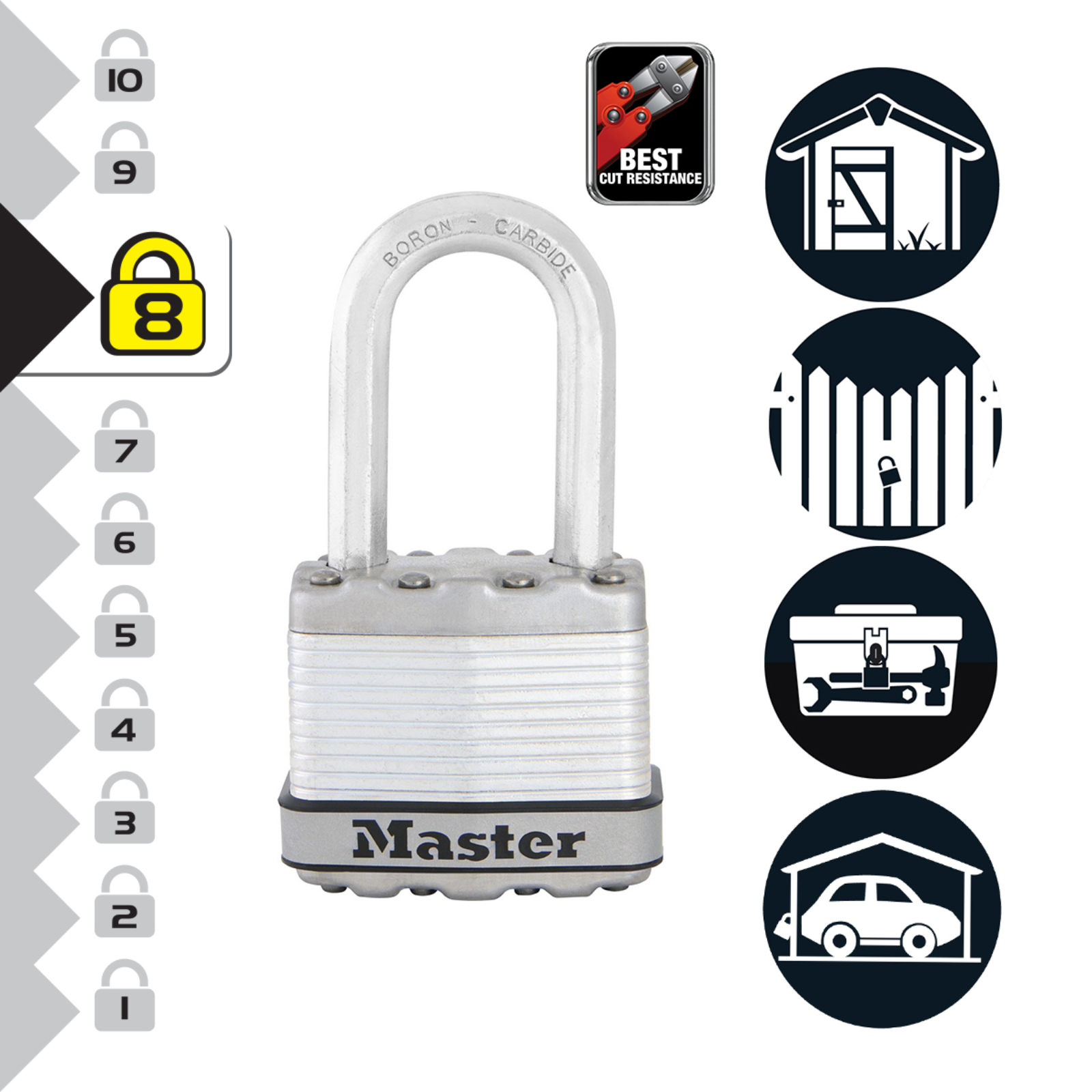Master Lock 45mm Magnum Laminated Steel Padlock 38mm Long Shackle