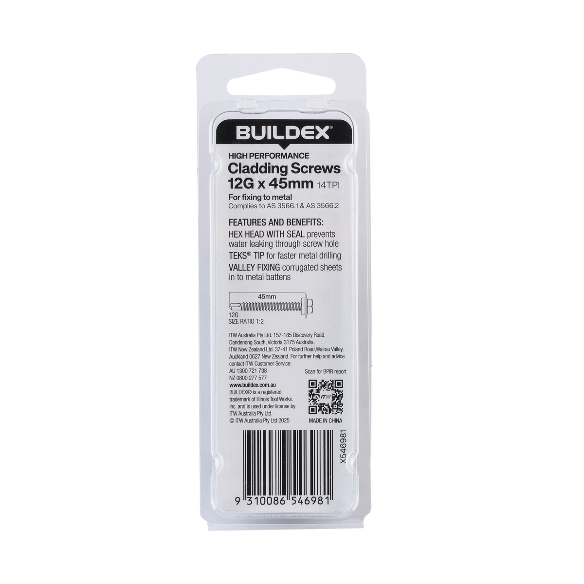 Buildex 12g x 45mm Roofing Teks Screws - 8 Pack - Class 3 Corrosion Protection - SuperSaverAU - view 2