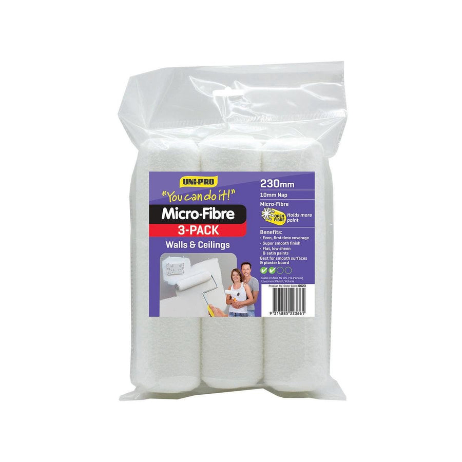 Uni Pro Microfibre Paint Roller Cover 230mm 10mm Nap 3 Pack - SuperSaverAU - view 1