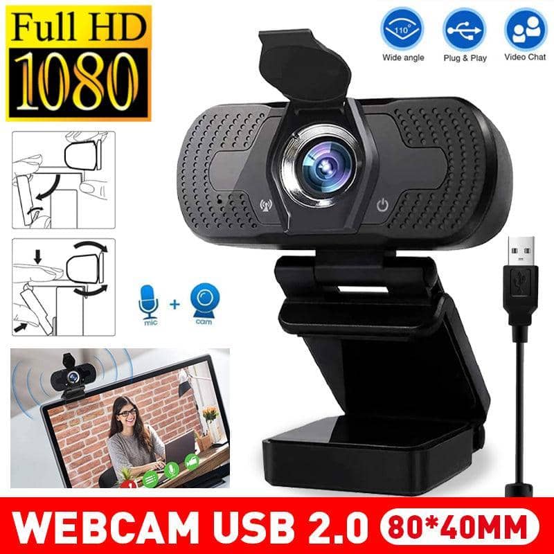 1080p Full HD USB Webcam with Microphone for PC and Laptop - Black