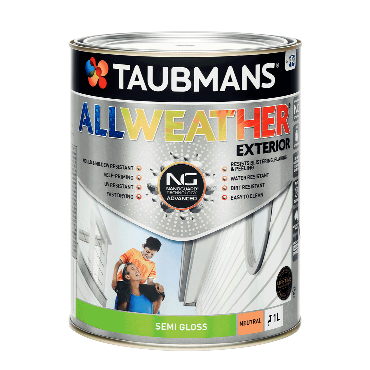 Taubmans 1L Neutral Semi Gloss All Weather Exterior Paint - Mould Resistant - UV Protection - SuperSaverAU - view 1