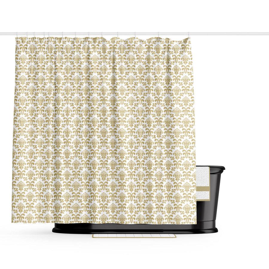 Barelli Fleur-De-Lis Gold Metallic PEVA Shower Curtain 180 x 180cm 12 Rings