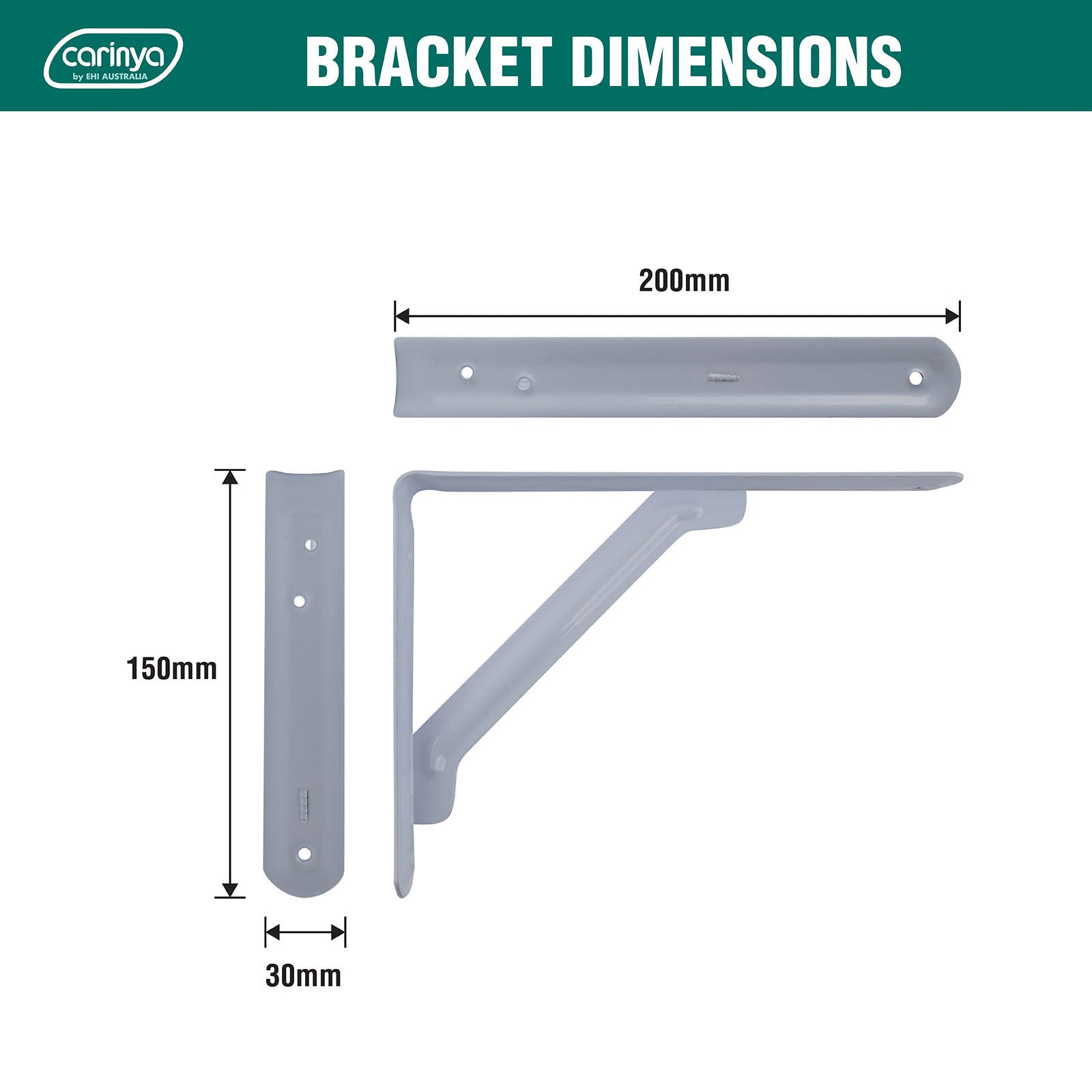 Carinya 200 x 150mm White Light Stayed Bracket, Powder Coated Steel, Multi-Orientation Wall Mount