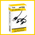 Antsig 1m 3 in 1 USB Cable - Versatile Charging - USB-A, Micro-USB, Lightning, USB-C - SuperSaverAU - view 3